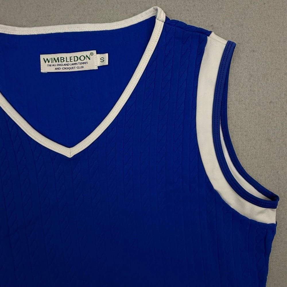Wimbledon Top Women's Small Blue Cable Knit Vintage 90s Tennis Prep Country Club - Picture 3 of 13